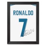 TenorArts Cristiano Ronaldo Poster Frame Madrid White Jersey Laminated Photo Print with Signature Framed Painting with Matt Finish Black Texture (12 inches x 9inches)