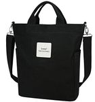 ISWEE Tote Bags for Women Zippered Canvas Bag Multi-Pocket Casual Shoulder Purse Black Hobo Crossbody Bag for Work(Black)