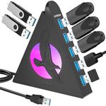 JoyReken 7 Port USB Hub, USB 3.0 Splitter with 2 ft Extended Cable [Charging Not Supported], for PC, Laptop, Flash Drive, Keyboard, Mouse, Console, Xbox, PS4/PS5, iMac, Flash Drive, Mobile HDD