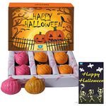 BOGATCHI Halloween Gifts, Premium Chocolate Candy Box, Pumpkin Shape Chocolates --- Mango, Strawberry and Orange Flavors, 6 Pieces, Free Halloween Greeting Card