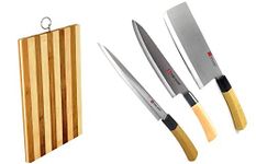 GUNS Knife Essential Kitchen Combo (4 Pack) Chef Sashimi Paring Knife,Meat Cleaver Knife,Multi-Purpose Knife,Wooden Chopping Board EZ643