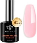 Modelones Builder Gel, 8-in-ONE Pink Gel Builder for Nails, Hard Gel Builder Nail Strengthener Color Base Gel Extension Gel Nail Builder Gel in a Bottle 15ML Gift for Women