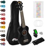 TIGER UKEKIT-BK Soprano Ukulele Kit - Beginners Pack includes Chromatic Tuner, Sling, Felt Pick, Spare Strings and Bag - Black