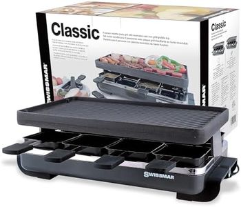 Swissmar Classic 8-Person Raclette Party Grill - Indoor Electric Grill & Griller with Reversible Cast Iron Grill Plate/Crepe Top - Anthracite Black