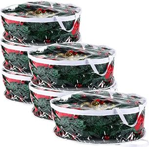 Shappy 6 Pieces Christmas Wreath Storage Container 30 Inch Wreath Plastic Storage Bags with Dual Zippers and Handles for Xmas Thanksgiving Holiday Artificial (Clear)