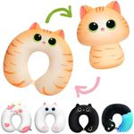 Mewaii Kids Travel Pillow, Cute Brown Cat Stuffed Animal Neck Pillow for Kids & Adults, Reversible Plush Squishy 2-in-1 Travel Plush Pillow for Airplane, Car, Train