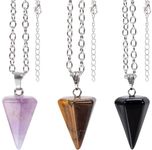 LALOCAPEYO 3 PCS Pendulum of Divination Pendant Pendulum for Amethyst Tiger's Eye Black Obsidian Crystals Dowsing Pendulum Witchcraft Reiki Healing Balancing Meditation Natural Quartz Gemstone (black)