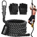 DAJOUJS Gym Climbing Rope 1.5 Inch Climbing Rope Workout Fitness & Strength Training Exercise Climbing Rope in Black for Adults & Kids Outdoor & Indoor, Gym Rope Length 10ft, 15ft, 20ft Available