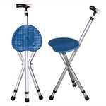 YUNSHINE Folding Cane Seat 441 lbs Capacity Thick Aluminum Alloy Cane Stool Crutch Chair Seat 3 Legs Cane Seats Highly Adjustable Walking Stick Tall Unisex for Elderly(2 Colors Optional) (Blue)