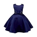 Hopscotch Girls Polyester Satin Sleeveless Bow Applique Party Dress in Navy Color for Ages 5-6 Years (HSP-3780071)