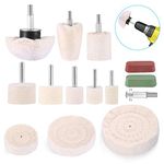 Car Polishing Pads for Drill,Heatigo 14 PCS Buffing Pad Polishing Wheel Mop Kits with 2 PCS Rouge Compound, Cone/Column/Mushroom/T-Shaped Wheel Grinding Head, for Metal Aluminum