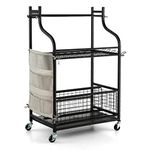 TANGZON Garden Tool Organizer, Rolling Tool Storage Rack with Lockable Universal Wheels, Removable Hooks, Tool Racks & Side Pocket, Heavy-Duty Tool Stand Holder for Garage Yard