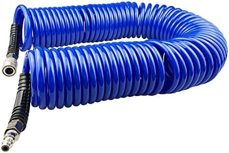 Darnassus Polyurethane Recoil Air Hose, 1/4" Inner Diameter,50 Feet Blue with Bend Restrictor and Industrial Quick Coupler and Plug