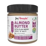 Jus' Amazin Crunchy Almond Butter – with Crunchy Flaxseeds (200g) | 22% Protein | Plant-Based Nutrition | 86% Almonds | Rich in Omega-3 | Zero Chemicals | Vegan | Dairy Free | 100% Natural