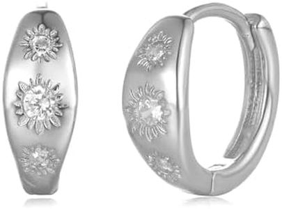 SAINT RAPHAËL 925 Sterling Silver Huggie Hoop Earrings for Women, Small Crystal Gemstone Sun Huggies, Hypoallergenic, Waterproof, Lightweight (Silver)