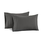 Lane Linen 100% Cotton Pillowcases Standard Set of 2, Cooling Pillowcases, Fits Standard & Queen Pillows, Luxury 450 Thread Count Sateen Cotton Pillowcases, Soft & Breathable - Charcoal