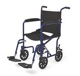 Medline Aluminum Transport Chair with Wheels, Blue, 8 Inch