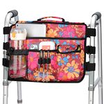 supregear Double Side Walking Frame Bag, Walker Basket with 9 Pockets and Large Compartment for Walker Rollator Wheelchair, Water Resistant Walker Organizer Pouch with Handle and Cup Holder (Floral)