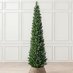 CHRISTOW Frosted Pencil Christmas Tree 7ft, Artificial Slim Snowy Spruce, Indoor Home Xmas Decoration, Natural Looking Dual Tone PVC Needles, Easy Assembly with Stand (tree skirt not included)