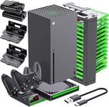 PSS Xbox Series X Stand,Vertical Stand for Xbox Series X Console,Dual Controller Charging Station with 2 Rechargeable Battery Pack for Xbox Series X,14 Game Slots for Xbox Series X,usb