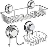 iPEGTOP Bathroom Shower Caddy Basket, Shower Shelf & Soap Dish Holder & Bath Hanging Hook Set for Shower Organizer Storage, Rustproof Stainless Steel, No Drilling Suction Cup - 3 Pack