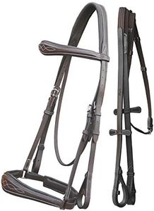 Exion Dressage Horse Bridle: Soft Lining, Anatomic Shape & Designer Stitching on Browband and Noseband Comes with Web Reins Equipped with a Hand-Stopper | Dressage Bridle for Horses