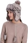 E.Joy Online Womens Winter Ear Flaps Fleece Lined Beanie Hat Snowboarding Hat Russian Ushanka Knit Ski Peruvian Hat Khaki, One Size