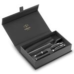 Parker IM Duo Pen Gift Set | Fountain Pen, Ballpoint Pen & Pen Pouch | Black Lacquer Finish with Chrome Trims | Medium Tip | Blue Ink Refills | Perfect Graduation Gifts