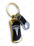 Jdp Novelty Metal Keychain with Doctor's Logo with Small Hook Black and Gold Colour.