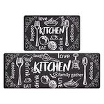 HEBE Anti Fatigue Kitchen Mat Set of 2 Non Slip Thick Cushioned Kitchen Rug Sets with Runner 17 inches x48 inches +17 inches x28 inches Heavy Duty Comfort Standing Mats Waterproof Kitchen Carpet