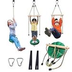 Disc Swing for kids Tree Swing Set Accessories Rope Swing Adjustable Swing Set With Monkey Bars 1 Carabiner 2 Added Hanging Straps 3IN1 Heavy Duty Swingset for Zipline Outdoor Backyard Playground