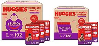 Huggies Unisex Wonder Pants, Monthly Box Pack Diapers, Large, 128 Count & Sumo Monthly Box Pack Diapers, Large, 192 Count