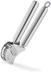 RÖSLE Presse-ail avec Racloir - Presse de Qualité Professionnelle pour Gingembre et Ail, avec Tamis Dépliable - Acier Inoxydable 18/10 - Passe au Lave-Vaisselle, Argenté