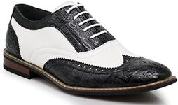 Men's Classic Italy Modern Oxford Wingtip Captoe 2-Tone Lace Dress Shoes (7.5, CONRAD3_Black/White)