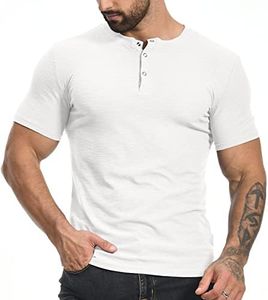 YTD Men's Henley Shirts Short Sleeve Casual Slim Fit Workout Shirts White