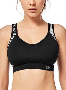 Yvette Soutien Gorge de Sport Femme Dos Croisé Maintien Élevé Grande Taille Brassière sans Armature avec Coussinets Course Tennis Fitness,Noir Imprimé,90E
