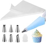 Bigqin 13.7 Inch 100pcs Large Disposable Piping Bags and Nozzles Set of 6 Pcs with Converter, Anti Burst Non-Slip Thicken Icing Piping Pastry Bags for Cookies Cake Decorating Supplies Bags Clear