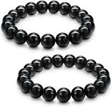 Hicarer 2 Pieces Shungite Bracelet Black Shungite Beads Crystal Stretchy Stones Bracelets Energy Jewelry Powerful Defender Spiritual Healing Chakra Balance for Men Women(10 mm)