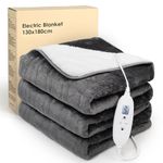 Electric Heated Blanket Throw,Electric Throw with 4 Heat Settings & 4 Hours Auto-Off Timer, LCD Display,Grey Heating Blanket Flannel Sherpa for Sofa and Bed,180 * 130CM