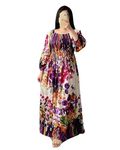 Cigain Floral Maxi Printed Rayon Full Sleeves Bobbin One Piece fit and Flare Dress tie dye Pattern Comfy Night Wear Gown for Women Multi-Colour (in, Alpha, 2XL, Plus, Plus Size, Purple)