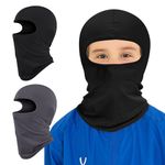 Fogrime 2 Pack Kids Balaclava Face Mask,Thin Helmet Liner Face and Neck Cover Mask for Boys Girls Lightweight Neck Gaiter Skiing (CA/US, Alpha, One Size, Black+Dark Gray)