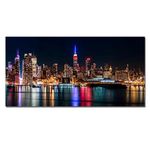 Modern New York City Night Canvas Wall Art Manhattan Skyline at Night Picture Landscape Artwork for Living Room Wall Decor Art Print Framed 20x40inch Gift Home Office Decor