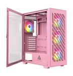 Apevia EVOLUTION-PK Evolution Mid Tower Gaming PC Case w/ 6X 120mm PWM ARGB Fans, 366 RGB Light Modes, 1x Metal Plate Mesh Front Panel, 1x Door Swivel Style Magnetic Glass Side Panel, 2X USB3.0, Pink