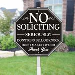 No Soliciting Sign for House, 10" x 28" No Solicitors Sign with Stake - Home Yard Decor, Metal Aluminum, Easy Install (No Soliciting Seriously)