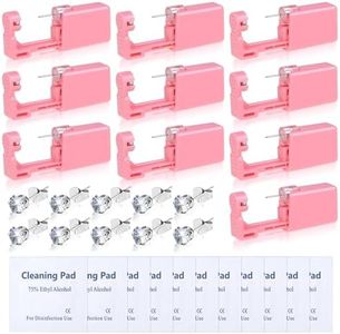 10Pcs Ear Piercing Kit, Evatage Disposable Self Ear Piercing Gun Kit, Nose Piercing Tools with Crystal Stud Earrings for Home Salon Piercing (Pink)