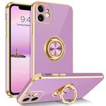 BENTOBEN for iPhone 12 Case, Ring Holder Edge Plating Rotation Kickstand Soft TPU Bumper Women Girls Slim Flexible Anti Slip Shockproof Protective Case for iPhone 12, Light Purple