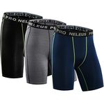 NELEUS Men's 3 Pack Compression Shorts,047,Black,Grey,Navy Blue,UK L,EUR Tag XL