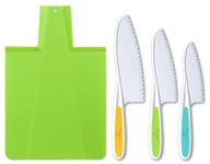 TOVLA JR. Kids Kitchen Knife and Foldable Cutting Board Set: Children's Cooking Knives in 3 Sizes & Colors/Firm Grip, Serrated Edges, BPA-Free Kids' Knives/Safe Lettuce and Salad Knives… (Green)