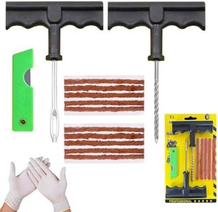 NOOGUI Kit de Réparation Crevaison Voiture | Anti Crevaison Moto et Vélo | Réparation 15 Minutes | Inclut 10 Mèches,1 Outil T spiralé,1 Insert d'outil en T,2 gants et 1 Cutter | Kit Complet pour Pneus
