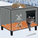 Tepoal Indestructible Heated Cat House for Outdoor Cats in Winter, Extremely Waterproof, Fully Insulated Outside Feral Cat House Shelter for Stray Barn Cat (Grey, M-13"x21"x18")